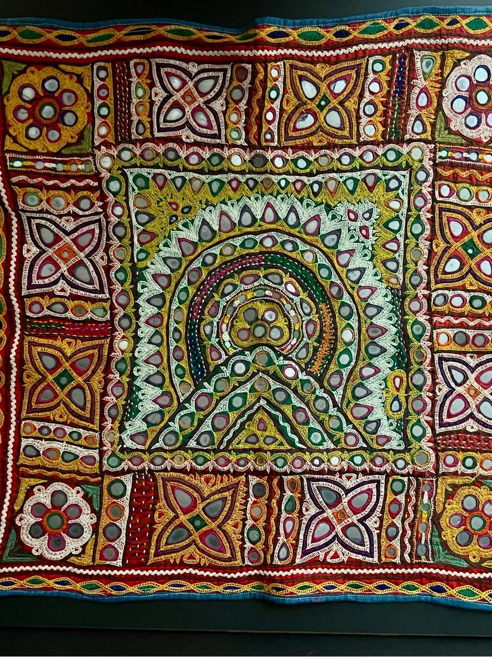 18x18 Colorful Indian Style  Embroidered and Mirrored Wall Hanging